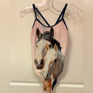Wild blue horse print one piece swimsuit Sz 8